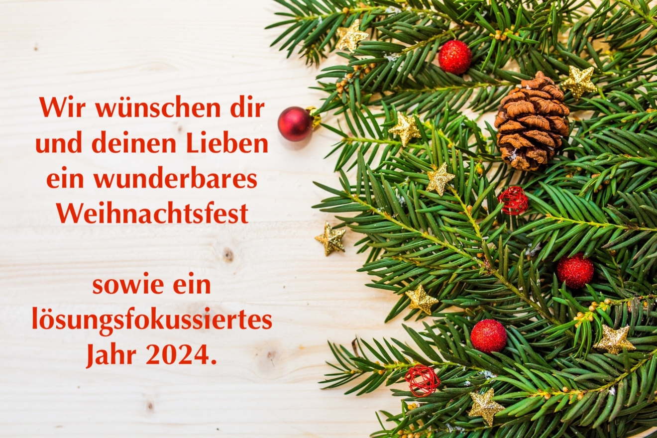Wir wünschen dir und deinen Lieben ein wunderbares Weihnachtsfest sowie ein lösungsfokussiertes Jahr 2024.
