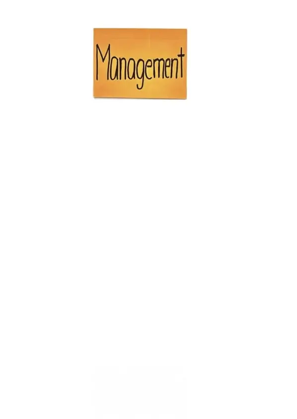 Zeigt einen organgen Klebezettel mit der Aufschrift "Management"